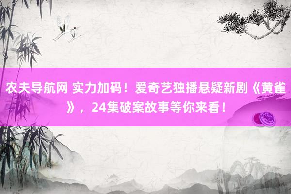 农夫导航网 实力加码！爱奇艺独播悬疑新剧《黄雀》，24集破案故事等你来看！