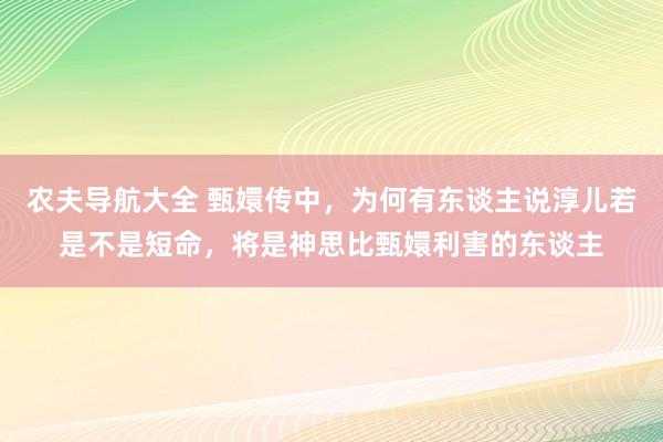 农夫导航大全 甄嬛传中，为何有东谈主说淳儿若是不是短命，将是神思比甄嬛利害的东谈主