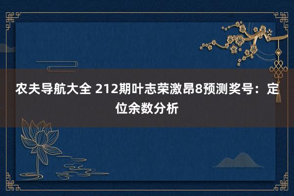 农夫导航大全 212期叶志荣激昂8预测奖号：定位余数分析