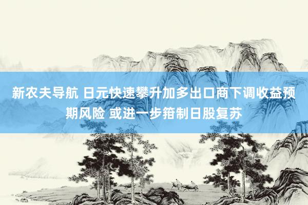 新农夫导航 日元快速攀升加多出口商下调收益预期风险 或进一步箝制日股复苏