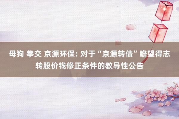 母狗 拳交 京源环保: 对于“京源转债”瞻望得志转股价钱修正条件的教导性公告